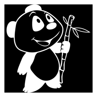 Happy Panda Holding Bamboo Decal (White)